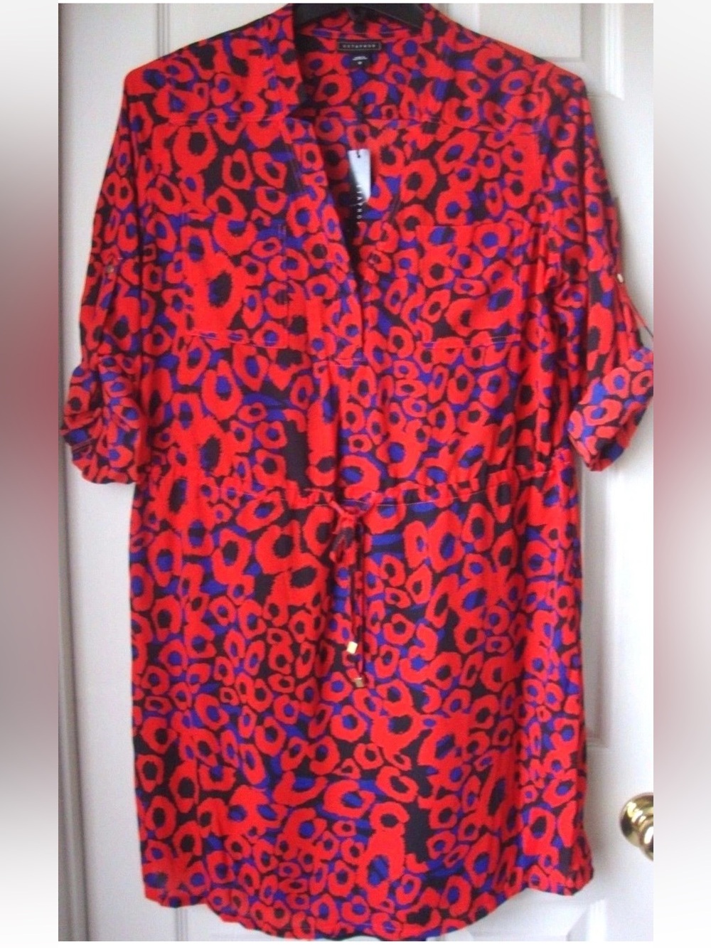 Metaphor Red Blue Abstract Animal Print Long Sleeve Shirtdress NWT 18W